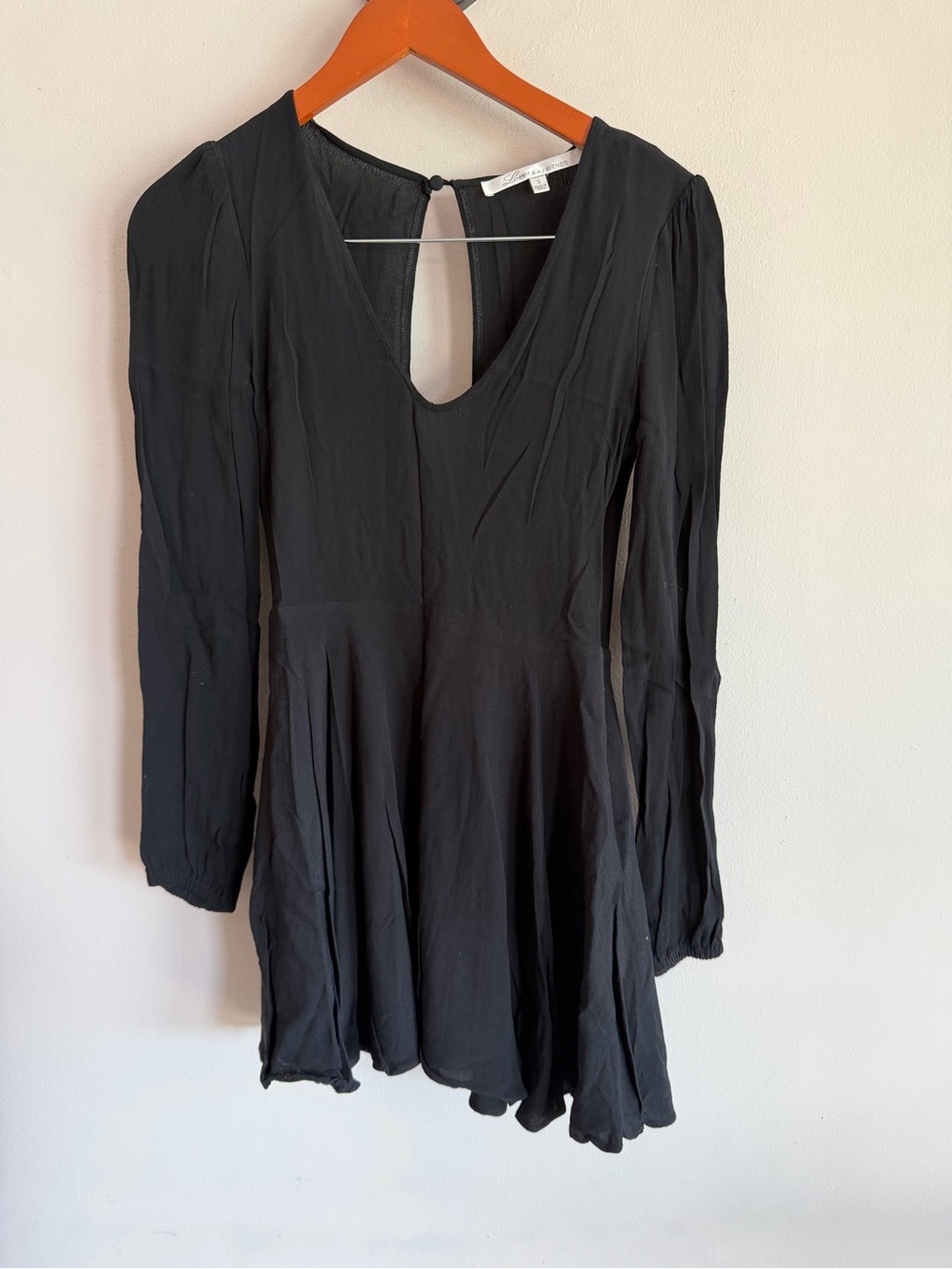 Lovers + Friends Black Long Sleeve Open Back Mini Dress Small V-Neck Cocktail